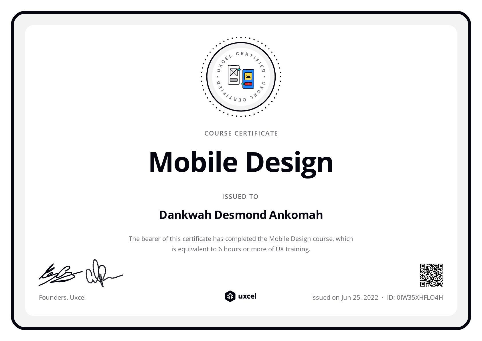 Dankwah Desmond Ankomah's certificate
